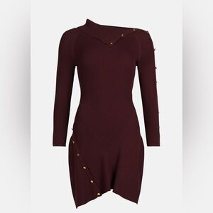 Karen Millen burgundy oxblood bodycon gold detail dress size M